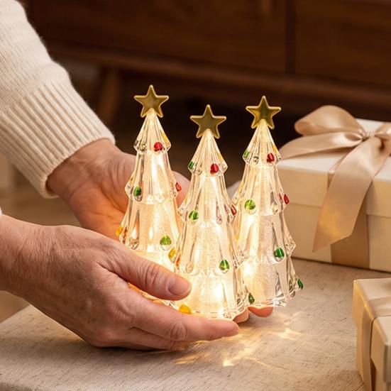 Bedroom Night Lamp LED Lighted Christmas Tree Tabletop Decoration, Battery Operated Xmas Light, Room Ornament Holiday with Star Topper for Indoor