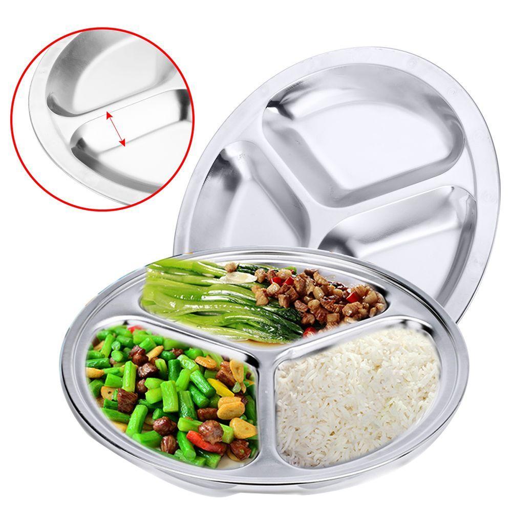 School Supplies Round Canteen Tool Outdoor BBQ Divided Dish Lunch Tray Dinner Plate Stainless Steel