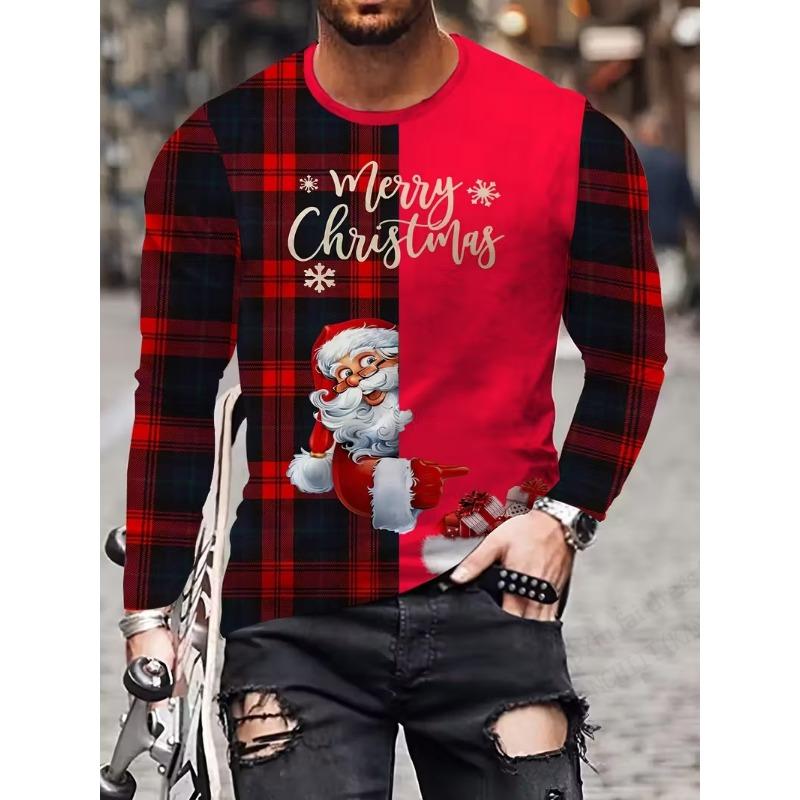 Merry Christmas Santa Claus 3d Print Graphic T-shirt Men Women Fashion Long Sleeve T-shirts Christmas Tree Tops Tees Gift New