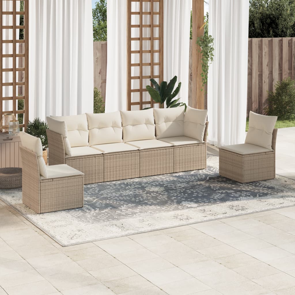Vidaxl 6-Cz. Gartenmöbel-Set mit Kissen, Beige, Polyrattan