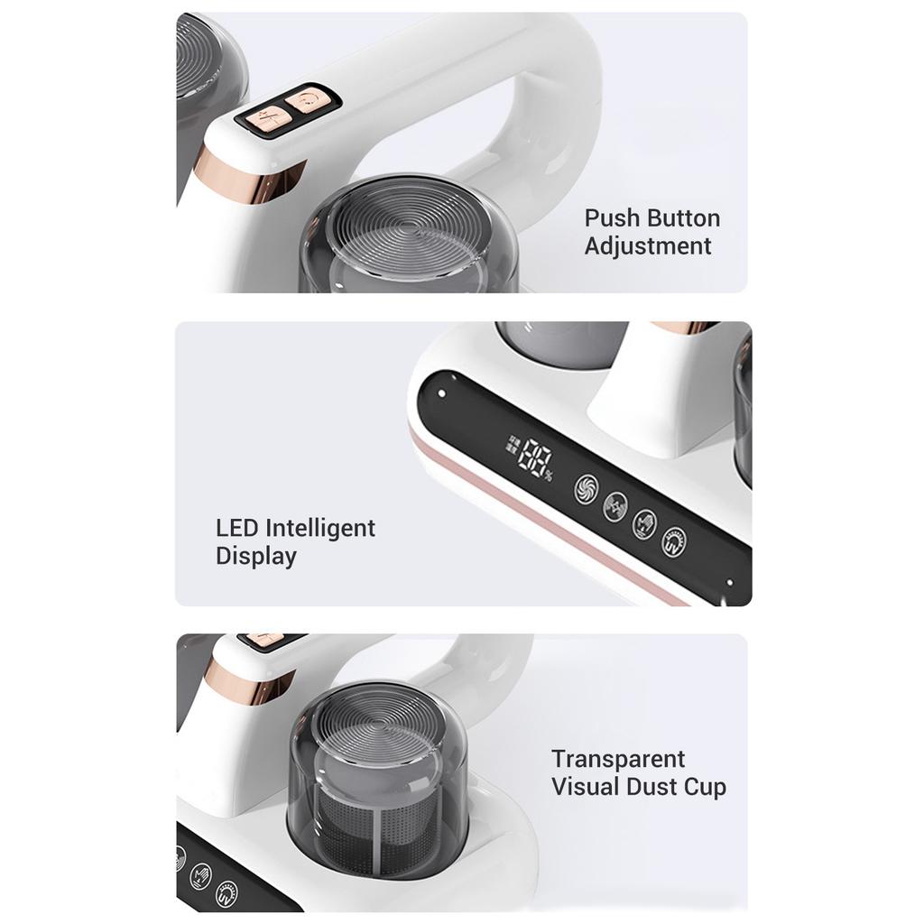 Handheld Bed Vacuum Cleaner 16Kpa Strong Suction Low Noise Mattress Vacuum Cleaner with 4 Washable Replace Filter