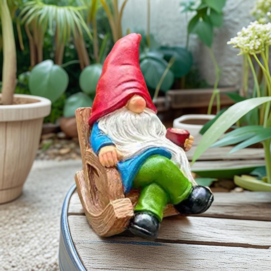 Gartenzwerge Outdoor Kaffeetrinkende Zwerge Dekorationen für den Garten Harzfigur Ornament Skulptur für Mütter Frauen Gartenarbeit