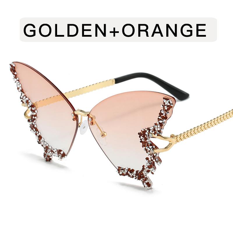 Butterfly Shape Sun Glasses Women Rhinestone Decoration Rimless Sunglasses Party Club Women's Sunglass