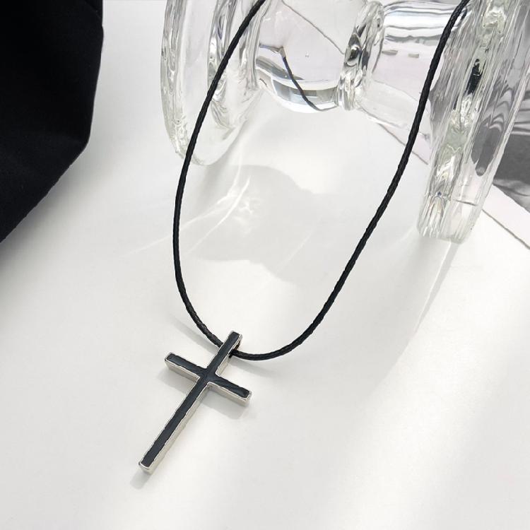 Trendy Cross Pendant Necklace Vintage Style Simple Rope Necklace Chain Necklace