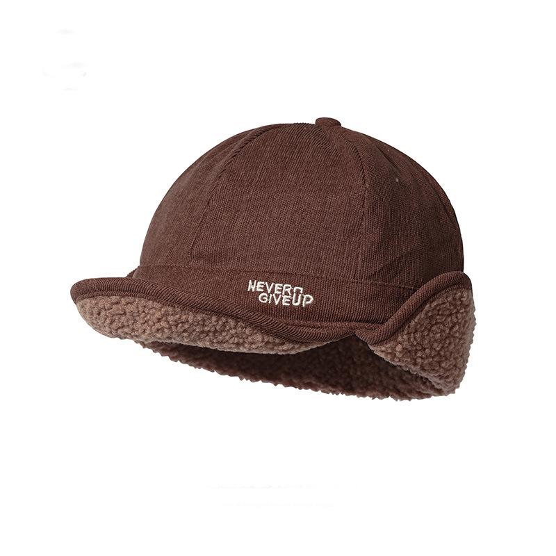 

Ретро вельветовая овечья шерсть утолщенная теплая защита ушей женская зимняя милая шерстяная шапка мужская M（56-58cm） темно-коричневого