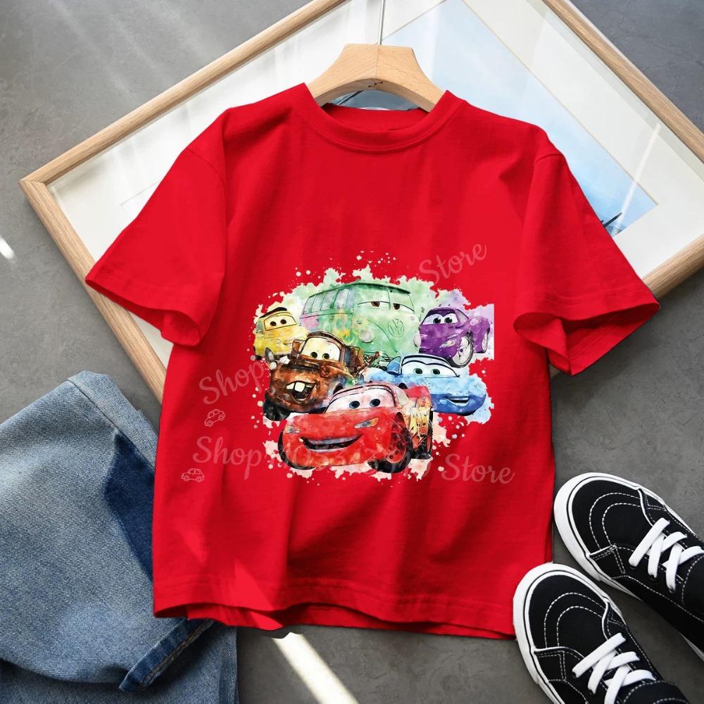 Hett 2026 Sommar Barn T-shirt Kortärmad Topp Tecknade Bilar Pixar Blixten McQueen Tryckt Pojkkläder Baby Toppar
