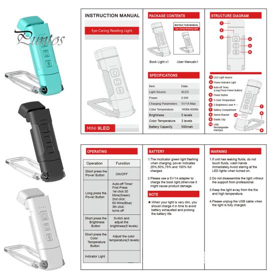 LED lampa na čtení knihy 3 teploty barev Stmívatelná pro oči přátelská bez blikání Super jasná USB dobíjecí lampa s klipsem