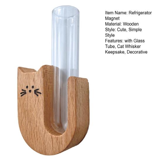 Váza s kočičími vousky Ledničkový magnet Dřevěný magnet na ledničku se skleněnou trubičkou Magnetický sběrač kočičích vousků Nádoba Váza Ledničkové příslušenství