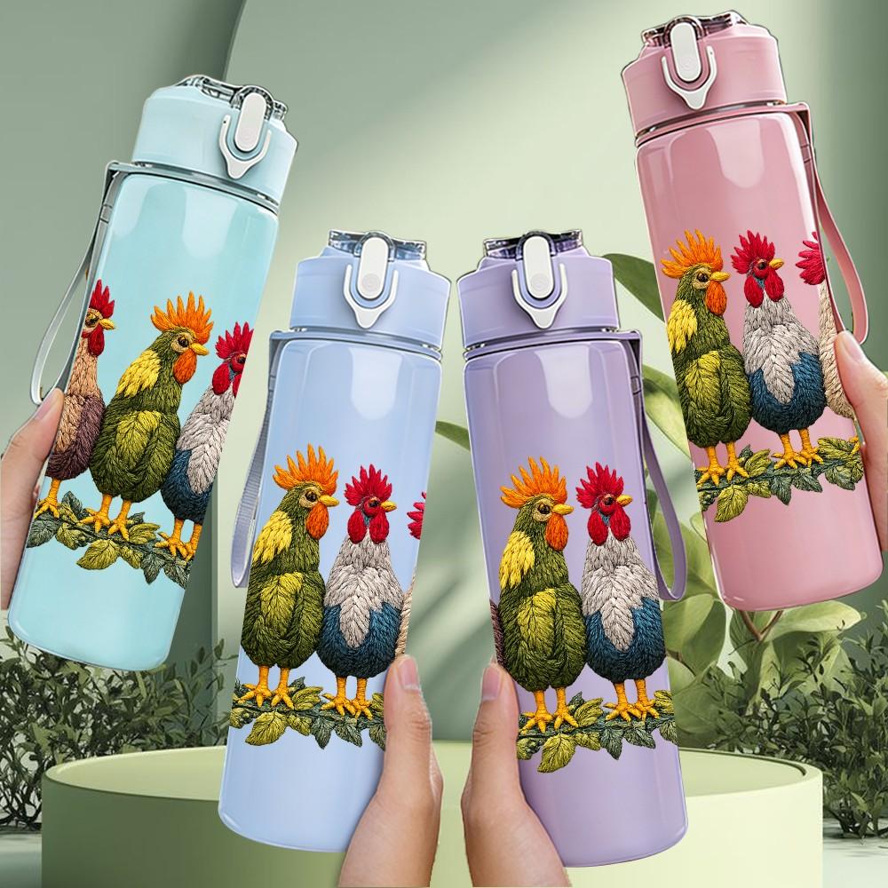1PC Colorful Chicken Farm Animal Print 750ml Color Plastic Sports Water Bottle Leakproof Flip Straw Lid Suitable for Sports Office Home Use