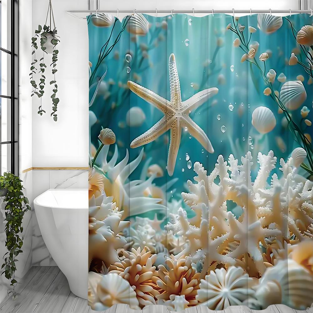 

Пляжная шторка для душа Морская звезда Ракушки Коралл Океанские волны Рябь Прохладное Тропическое Лето Гавайский Морской пейзаж Тканевый Декор для ванной 200*180cm
