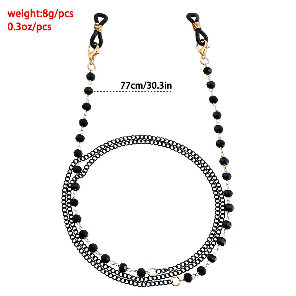 Metal Glasses Chain Mask Chain Simple High-End Glasses Chain Women'S Black Crystal Neck Glasses Accessories