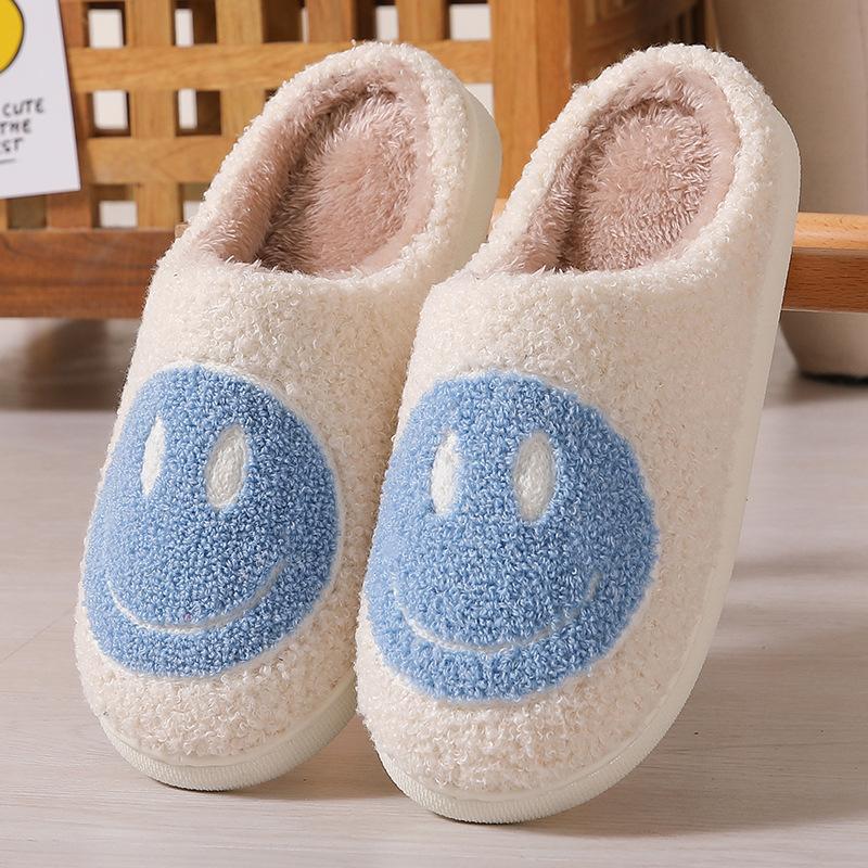 Winter cute cartoon smiley face home cotton slippers home fluffy slippers female couple warm slippers indoor
