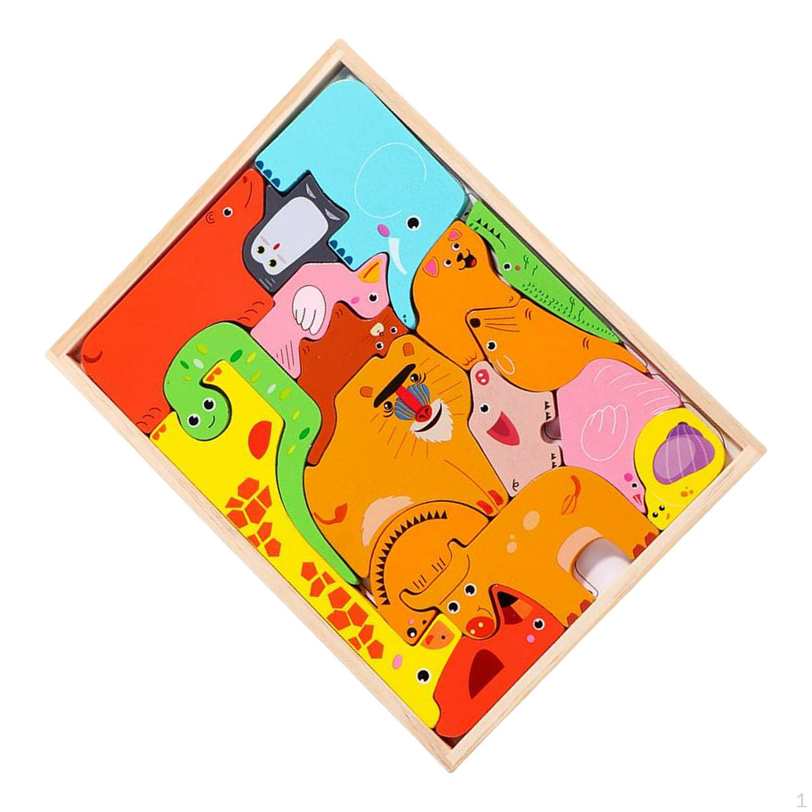 Wooden Animal Puzzle, Educational Learning Toy Stacker Blocks, Develops Fine Motor Skills for Style A