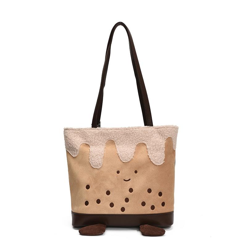 

Bubble Cartoon Cute Tea Plush Backpack Curved Shoulder Straps Portable Storage