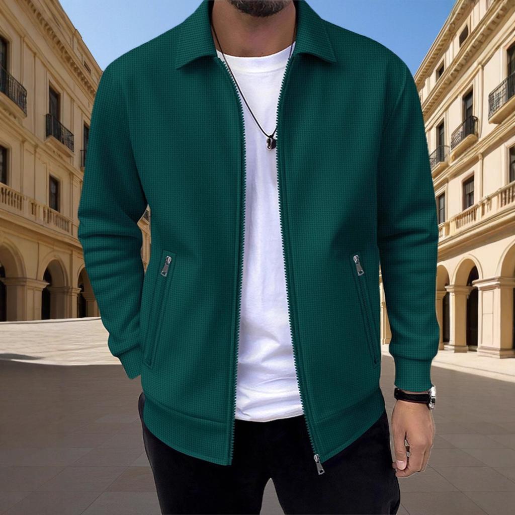 2025 Herren Frühling und Herbst Reißverschlusstasche Revers Einfarbig Lässige Slim Strickjacke Herrenjacke Mantel