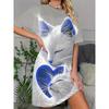 Plus Size Women'S Nightgown In Pink with a Cute Cat Print, Featuring a Loose Long Short-Sleeve T-Shirt Style, Per… More