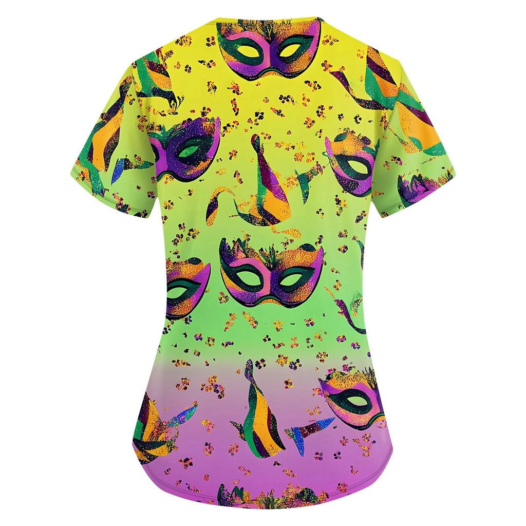 Módní dámské pracovní oděvy s výstřihem do V a krátkým rukávem s kapsami