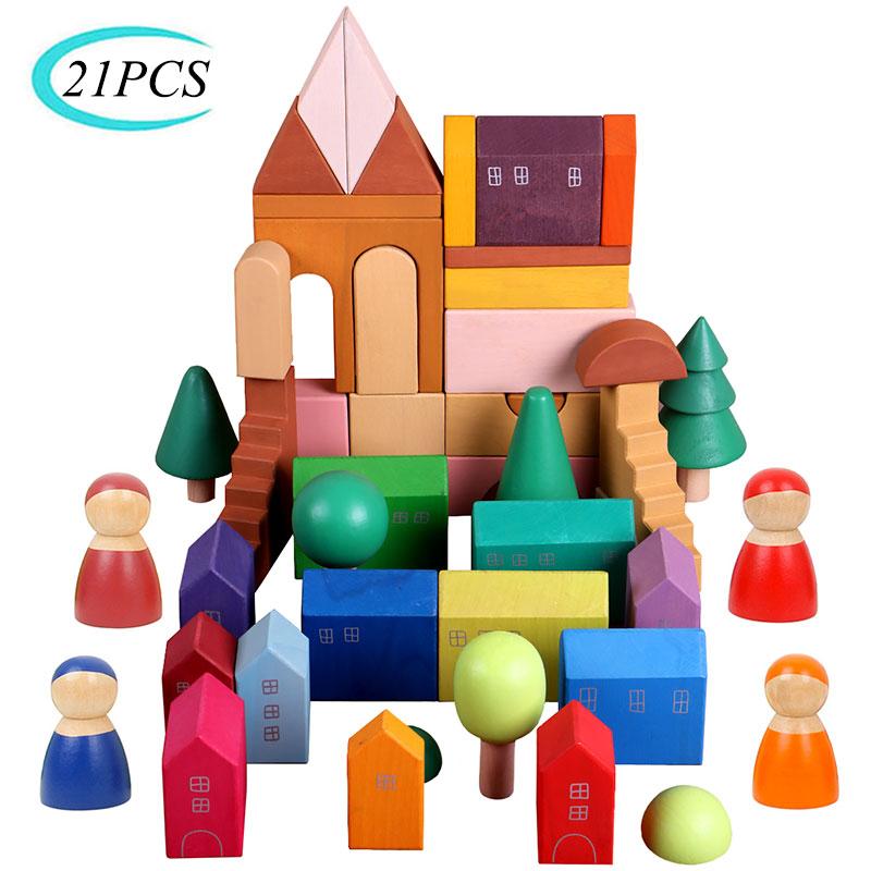 Interesting Toys Montessori Rainbow Building Block Solid Wood Educational Toy Rainbow Forest Castle Puppet Creative Puzzle Educational Toy To Kid