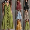 Fashion Summer Spring Solid Color Print Sleeveless V-Neck Casual Dresses