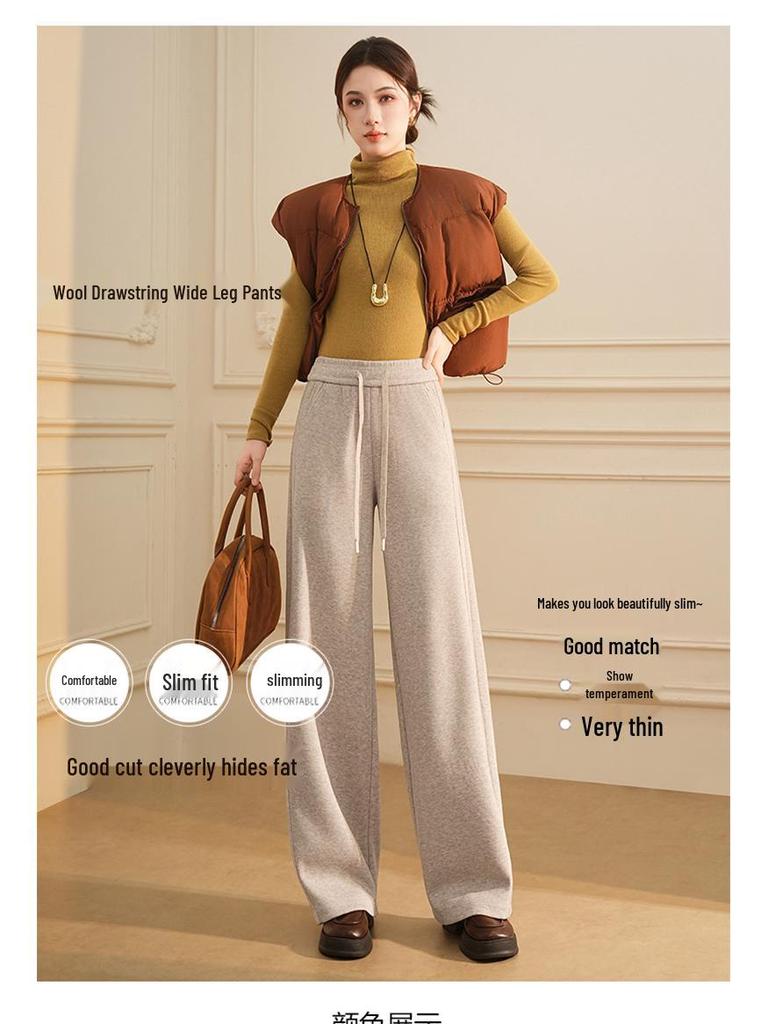 Women's Wool Blend Straight Leg Trousers - High Waist, Slimming, Plus Size, Drape, Versatile for Autumn/Winter 2025