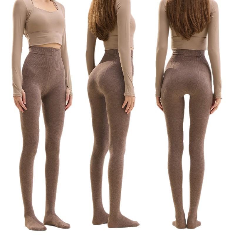 Autumn/Winter High Waist Gray Striped Cotton Base Layer Tights for Women