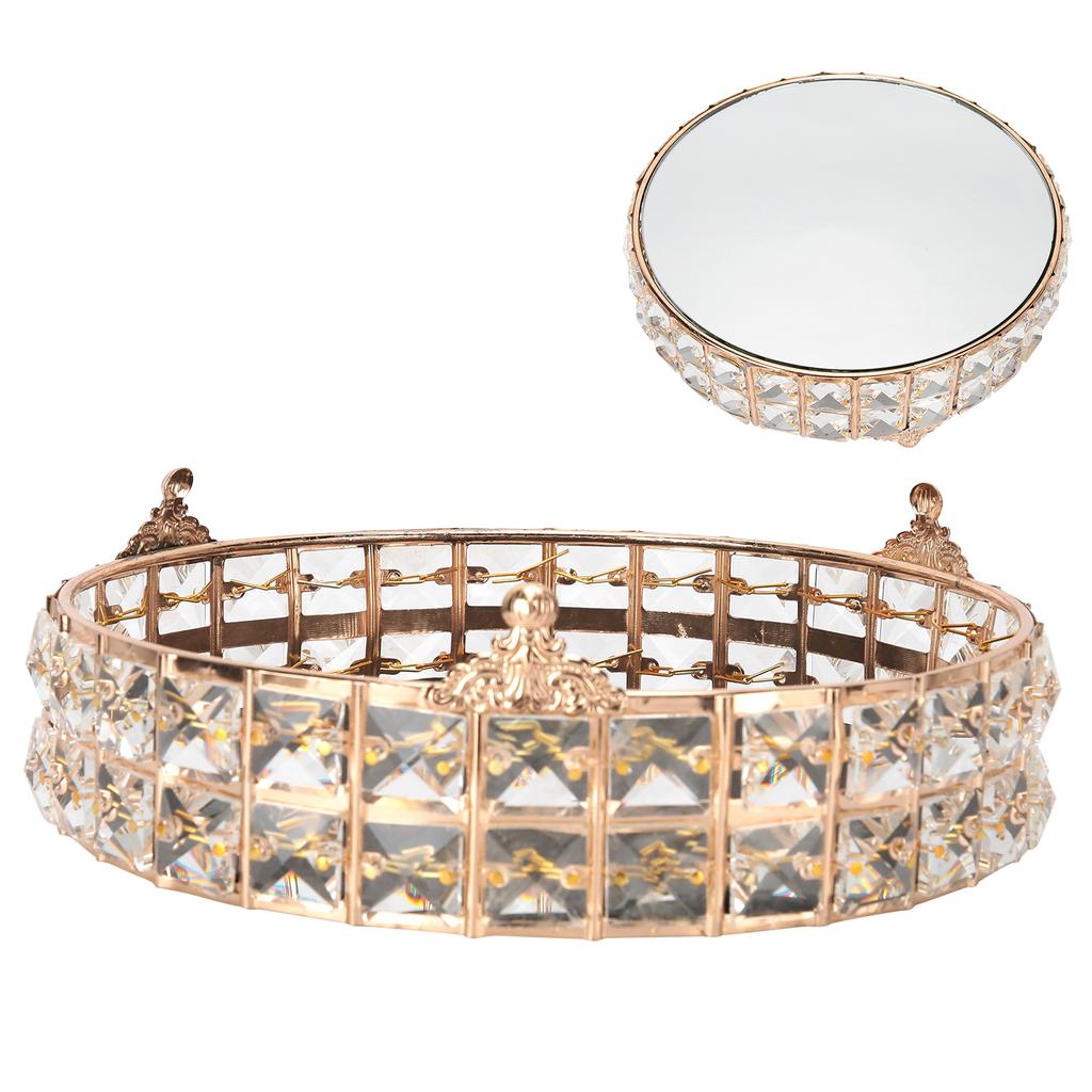 Crystal Mirror Cake Stand Holder Rack Wedding Dessert Cupcake Pan Cake Display Tray Table DecorRound