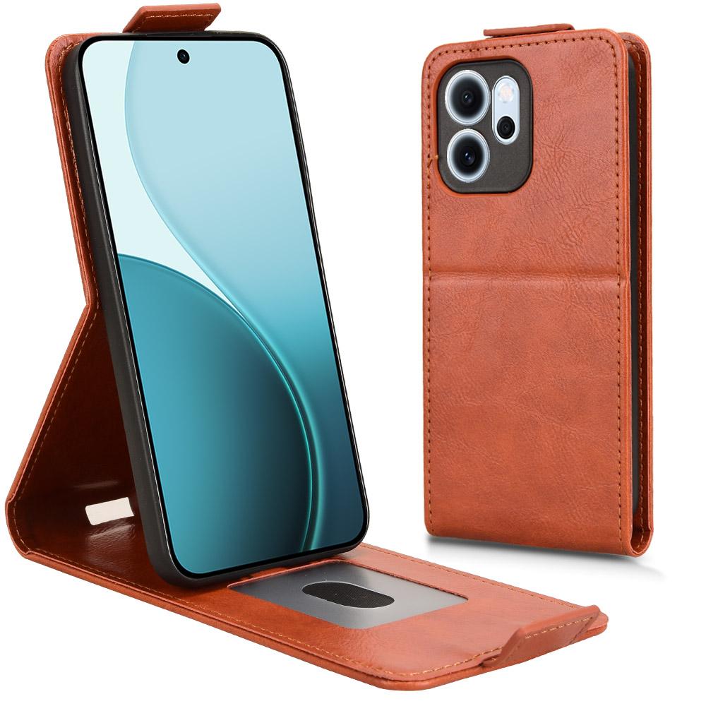 

For Oppo Reno14 F 5G Stand Case Magnetic Clasp Vertical Flip Leather Phone Cover with Card Holder Orange
