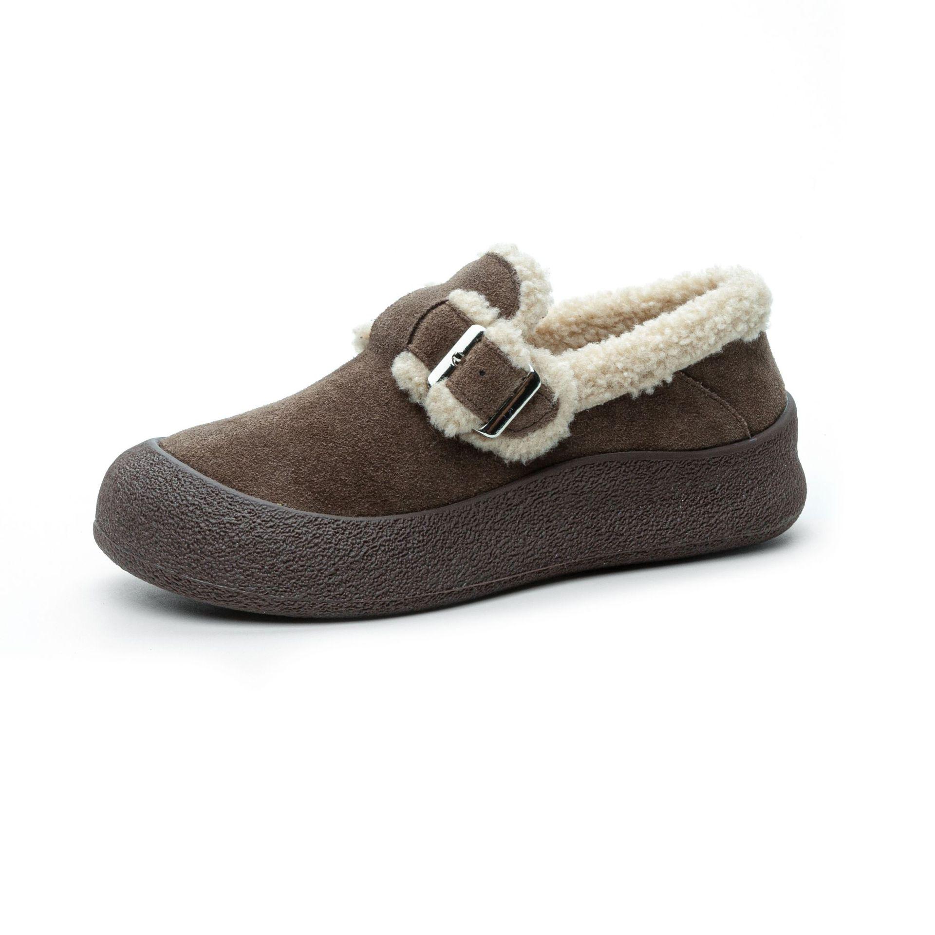 

Women s Fleece-lined Cowhide Birkenstock Bean Shoes, 2025 Autumn/Winter Collection, Plus Size 41-43, Furry Outerwear Style. 35 кавовий
