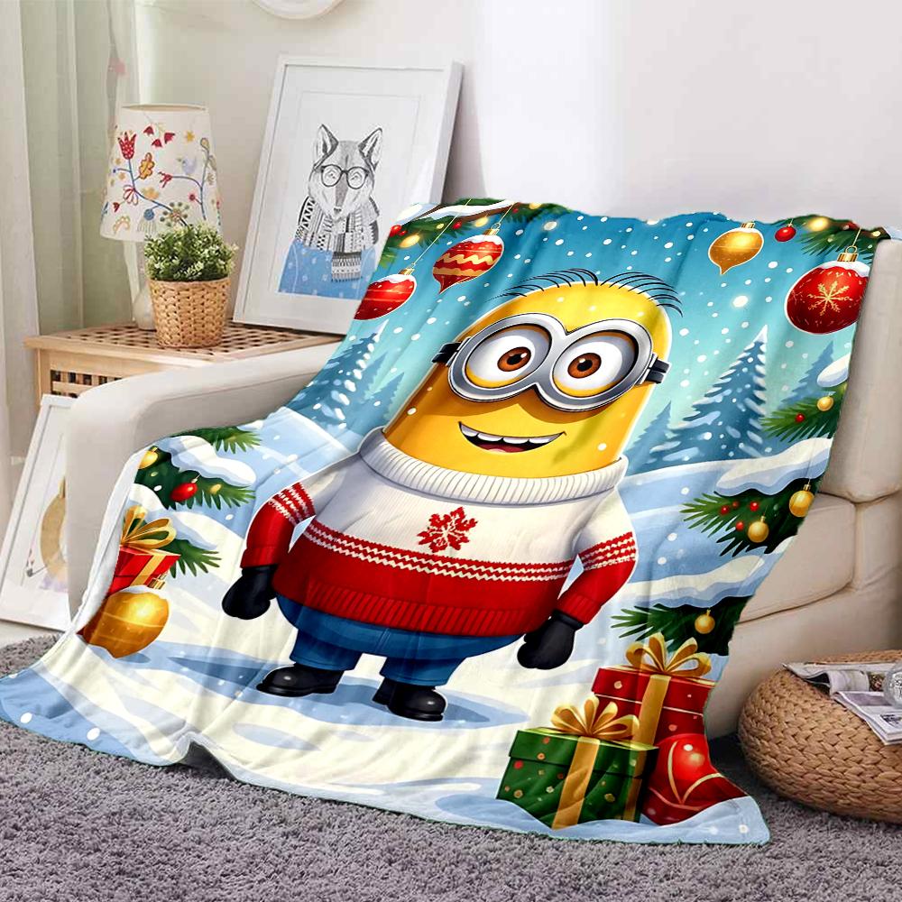 1Pc Christmas Minions Celebration Blanket Soft And Comfortable Casual Warm Camping Travel Christmas Halloween Gift M91755