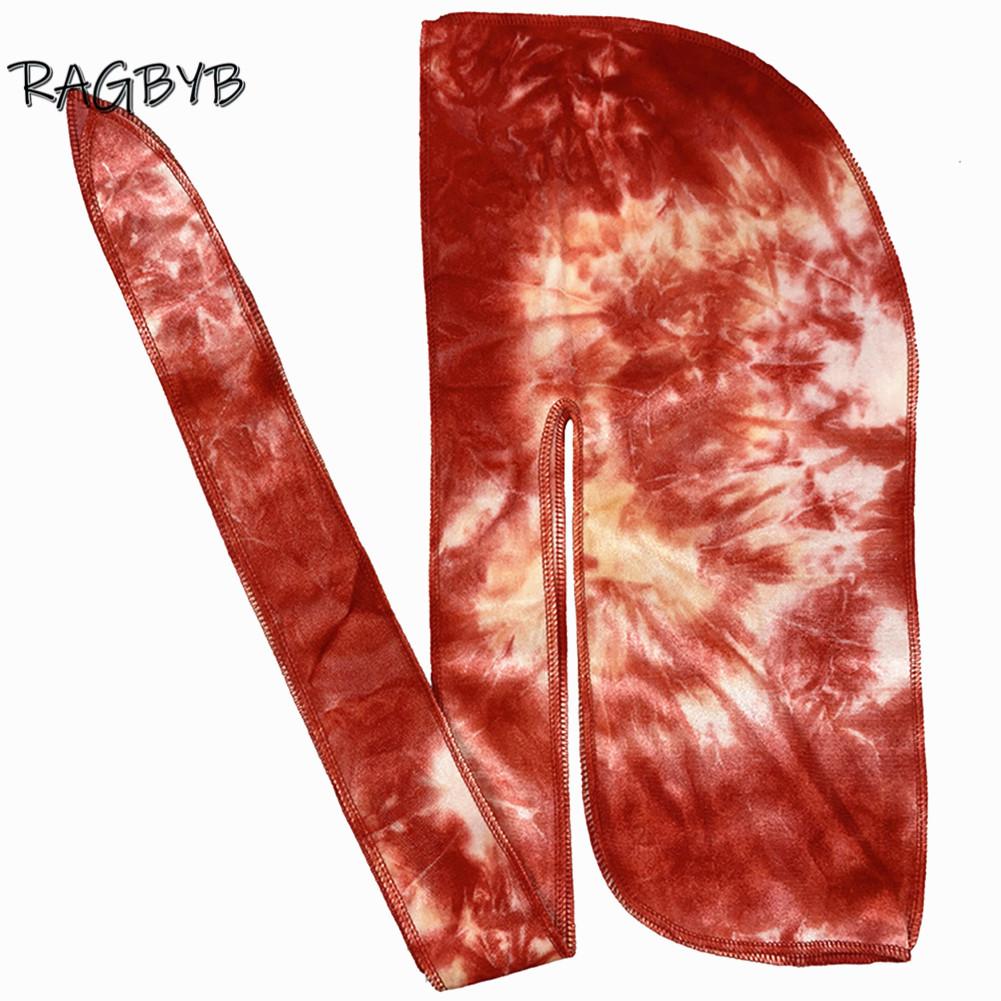 

Unisex Men Velvet Durag Bandanas For Men Tie Dyed Print Velvet Durags Long Tail Headband Hair Wave Cap Head Scarf Durag