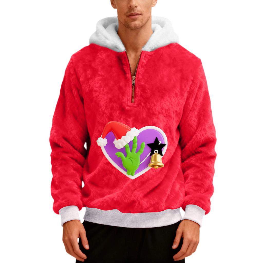 Men's Plush Half Zipper Hooded Hood Hoodie