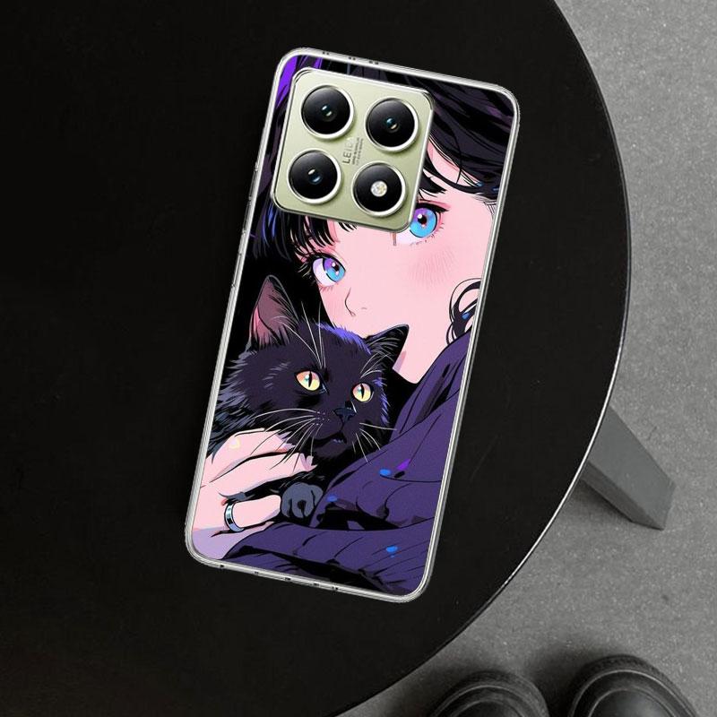Anime Girls Cute Black Cat Phone Case Cover for Xiaomi Redmi Note 15 14 13 12 11 Pro Plus 14S 12S 11S 11T 11E 10S 10 Customized