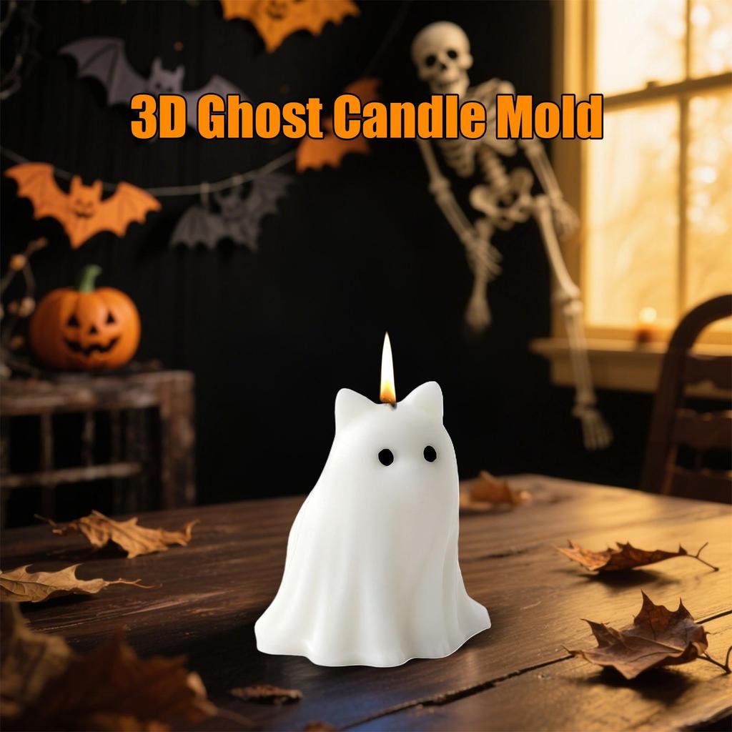 Halloween 3D Puppy Kitten Ghost Candle Mold Ghost Dog Cat Figurine Silicone Mold Making Candles Resin Aromatherapy Gypsum Craft
