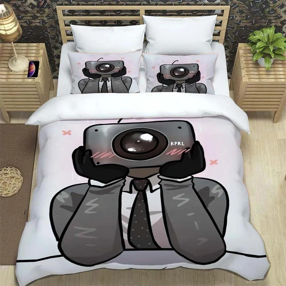 Cartoon print duvet cover with pillowcase, Skibidi Toilet duvet cover set home bedroom bedding set adult bedroom boy duvet cover