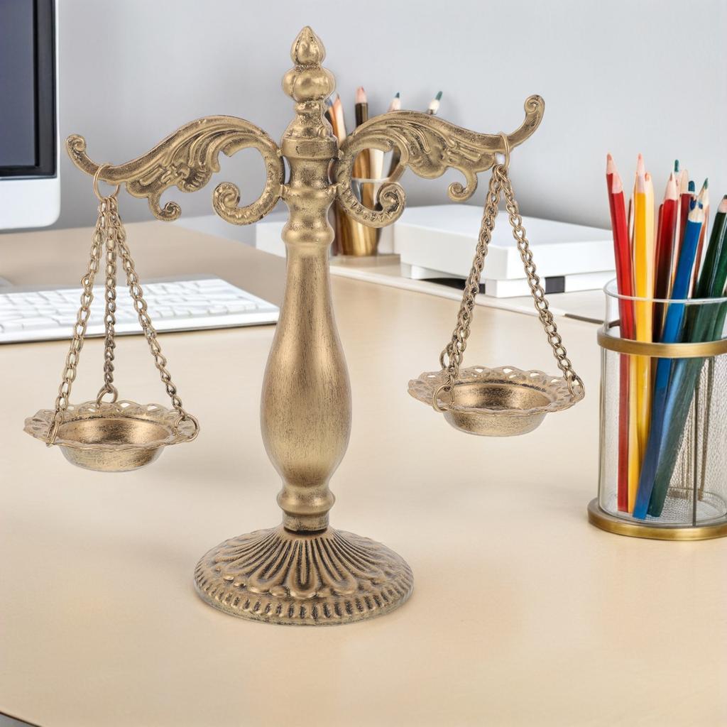 Balance Scale Libra Decor Vintage Metal Libra Jewelry Display Retro Iron Balance Justice Scale Sculpture Ornament For Office