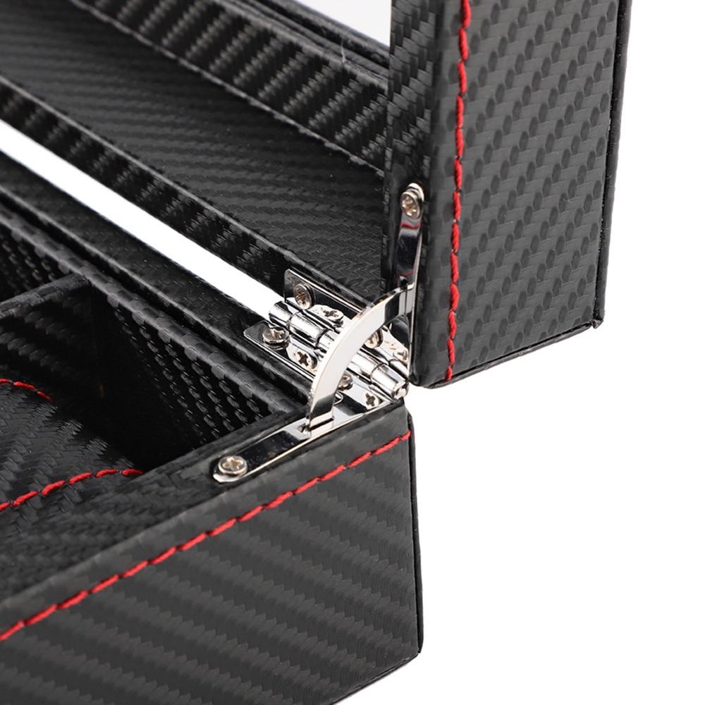 Elegant Carbon Fiber Watch Box 6 Slots Red Line Watch Storage Luxury Transparent Window Watch Case Collection Use