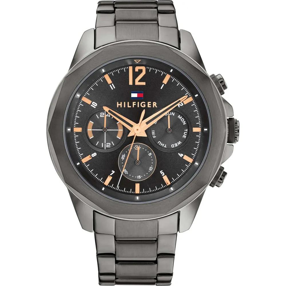 Tommy Hilfiger Men s Multifunction Watch Black Dial Gunmetal Strap 1792061 чёрный