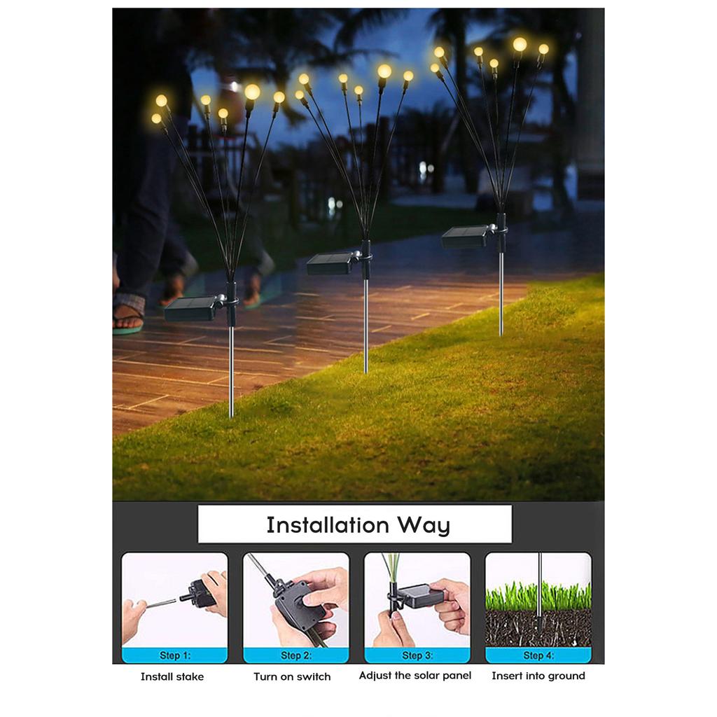 2 Packs 6-head Solar Swaying Firefly Lamps Intelligent Light Control Outdoor Waterproof Ground Plug