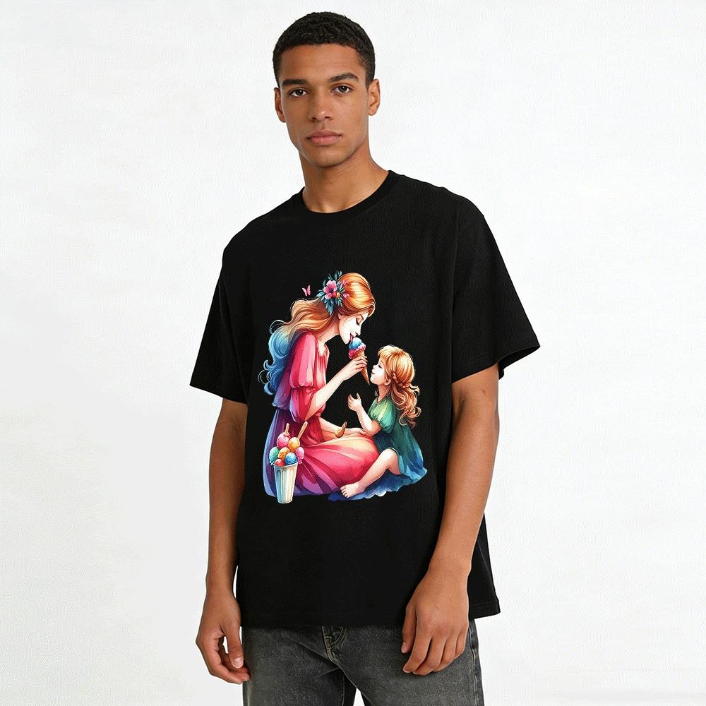 Warme Eiscreme zum Teilen Mutter Tochter Grafik-T-Shirts Reines Baumwoll-T-Shirt