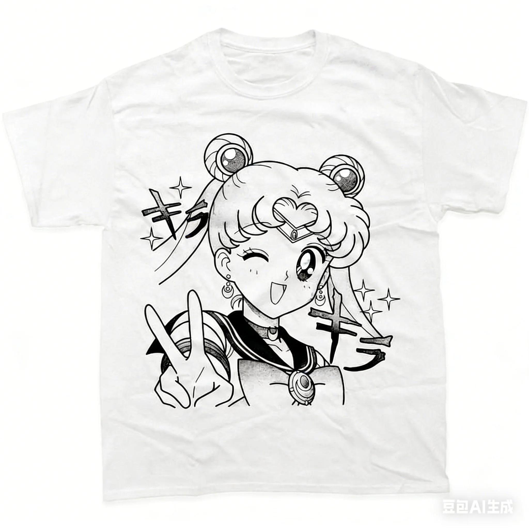 Sailor Moon Usagi Tsukino Peace Sign Anime Pink T-Shirt Graphic Oversized Streetwear Pop Rock Concert Fan T-Shirt 4XL