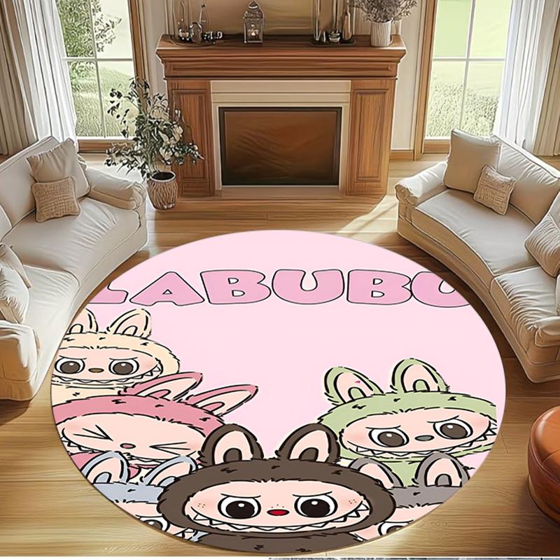 Labubu Print Round Rug, Washable Floor Carpet, For Entryway Dorm Laundry Room Office Study, Home Decor Birthday Christmas Gift