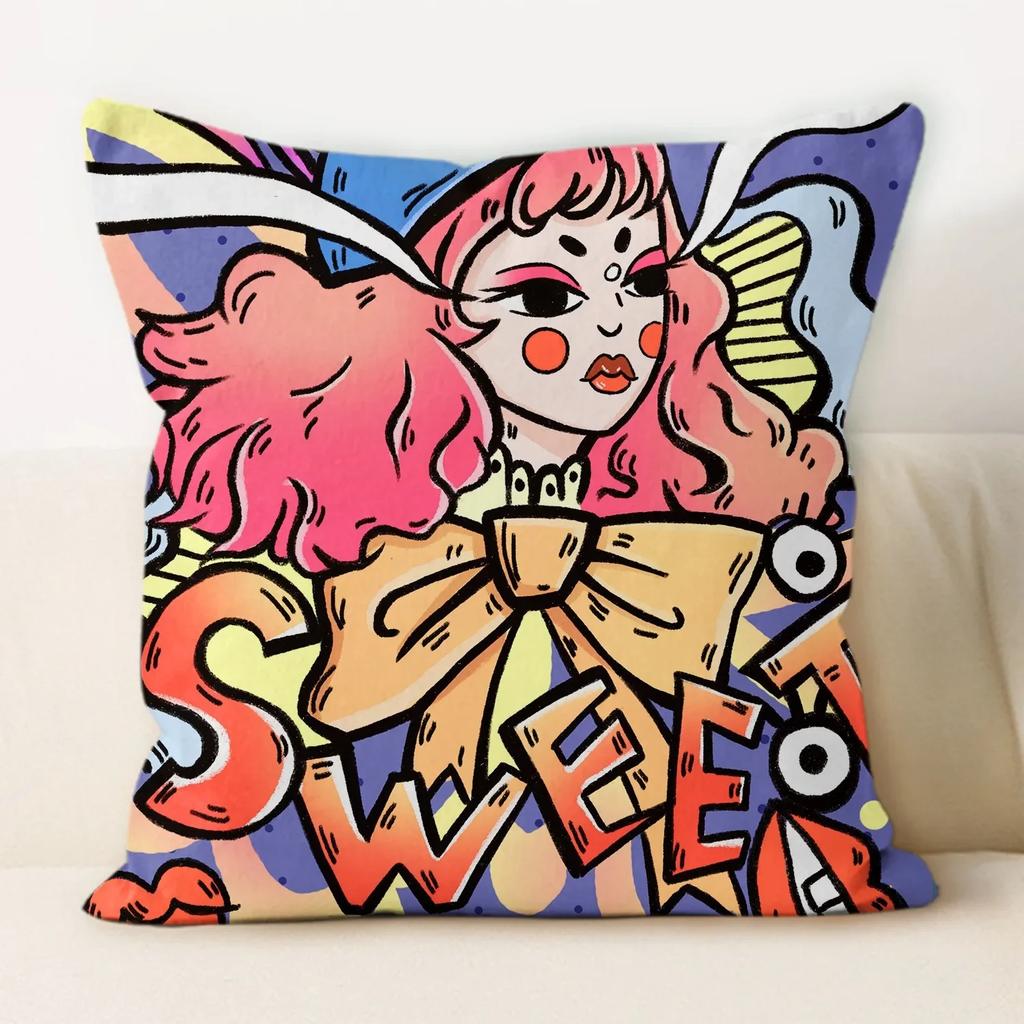 Drawing Graffiti Backrest Square Office Pillow Cover Funny Graffiti Pillow Home Sofa Cushion Cover