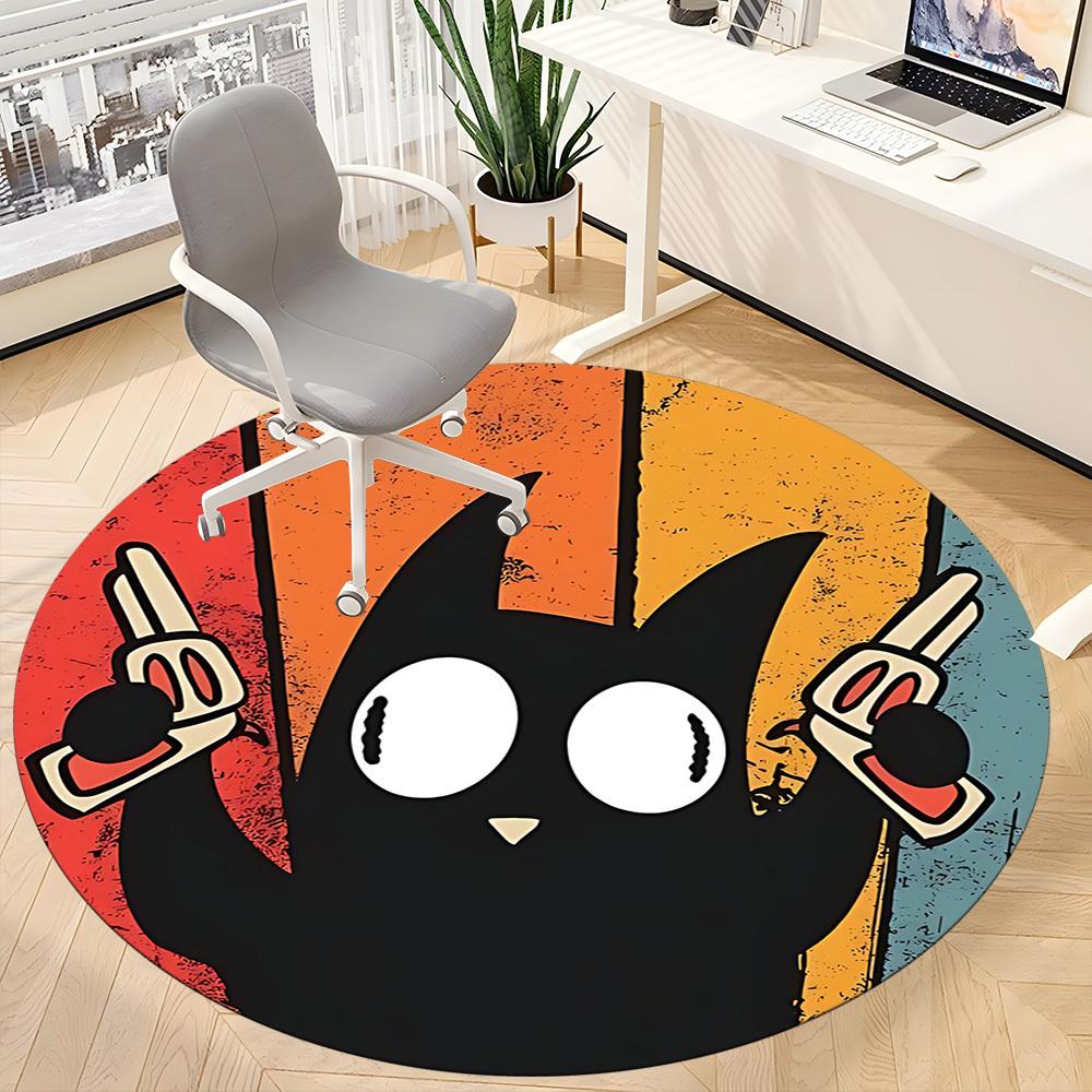 1pc Gangster Cat Office Round Area Rug, Under Office Chairs Bedroom Living Room Home Decor, Room Deco, Available In Various Sizes