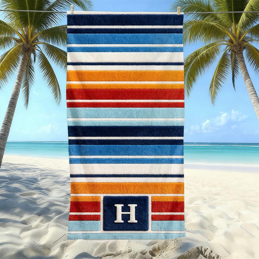 Populaire gestreepte bedrukte strandlaken Sneldrogend Zandvrij Volwassen Zwem Bad Handdoek Microvezel Handdoek