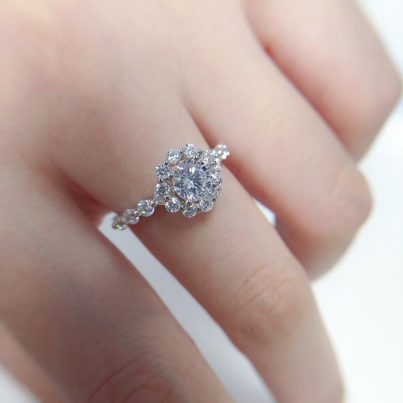 PT950 Platinum Camellia Ring, 0.6Ct Moissanite, Women s Elegant Jewelry 8 белый