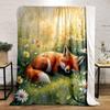 Sleeping Fox In a Wildflower Meadow Print Blanket Soft and Cozy Perfect for the Living Room Bed Sofa or a Nap,gift