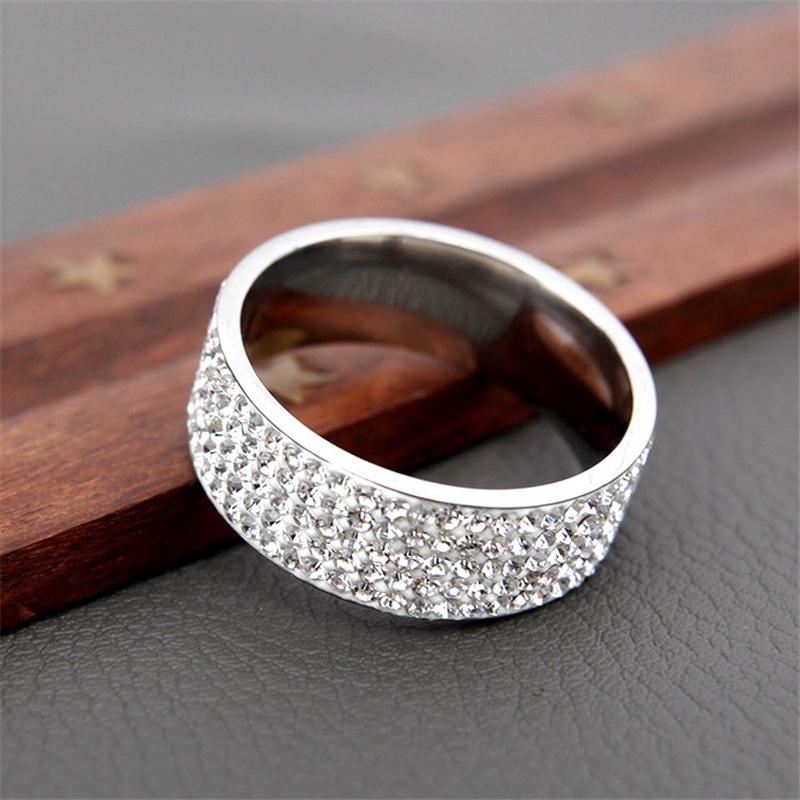 Vintage Retro Style Steel Ring for Women 5 Row Clear Crystal Jewelry Fashion Stainless Steel Engagement Wedding Rings