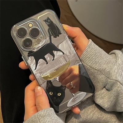 Ins Korea Cute Cartoon τρισδιάστατη μαύρη γάτα διαφανής θήκη τηλεφώνου για iPhone 13 12 11 Pro Xs Max X Xr Διαφανές μαλακό πίσω κάλυμμα αντικραδασμικό