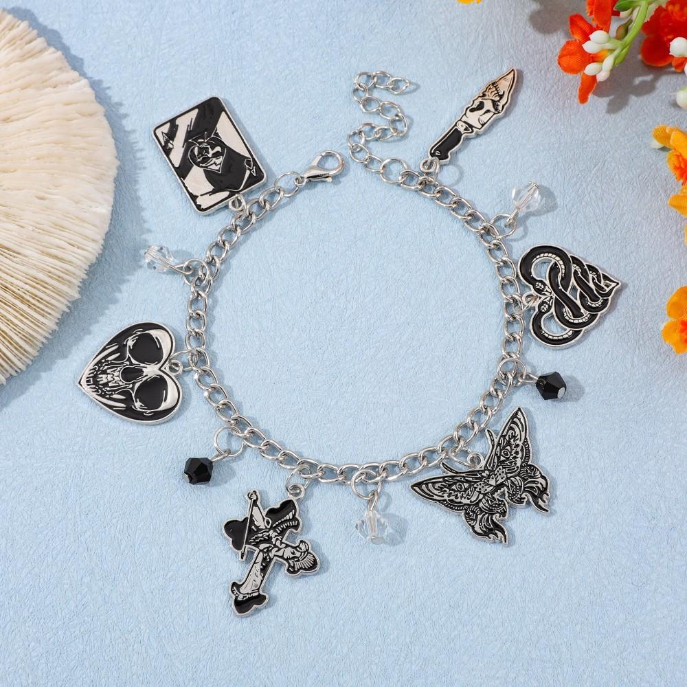 Goth Skull Hand Chain With Cartoon Style Alloy Drop Jewelry For Men Women Gift Item