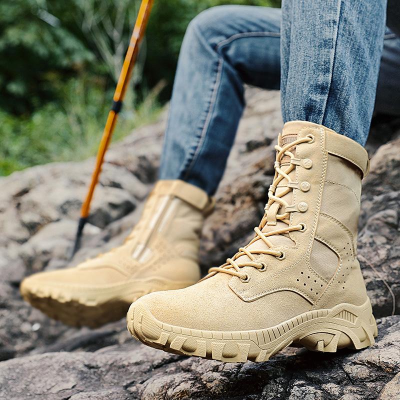 Luxury Men's High-top Boots Waterproof Anti-skid Wear-resistant Shoes Fashion Side Zipper Shoe Outdoor Climb Work Plus Velvet To Keep Warm Hiking Boot